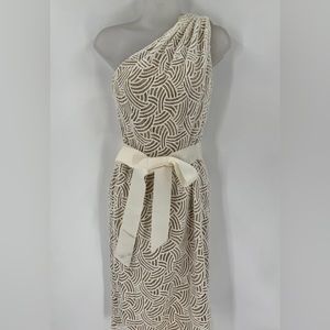 Tadashi Shoji  Ivory One Shoulder Midi Sheath Dress